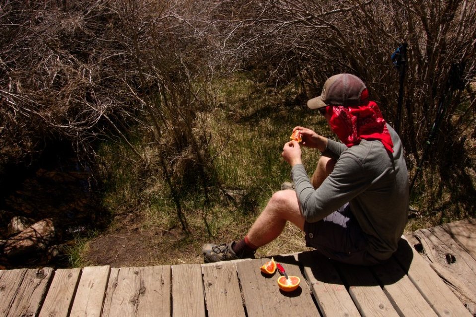  This is Snorkel. Another amazing person of the trail. People meet at the water sources to refill and break. We filter the water out of streams because being sick sucks. &nbsp; 