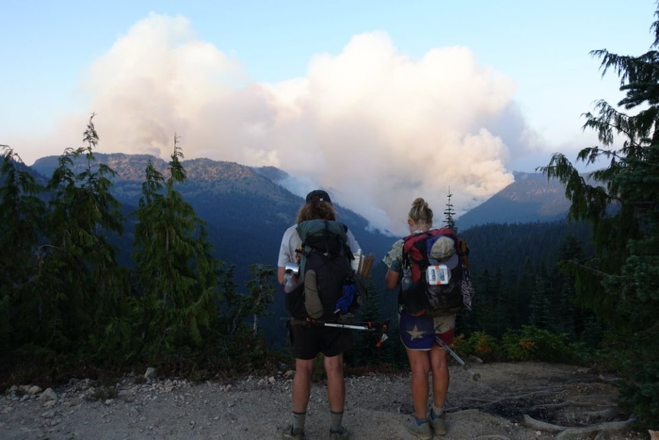  Simba and Pingaling looking out over the raging Norse Peak fire.&nbsp; 